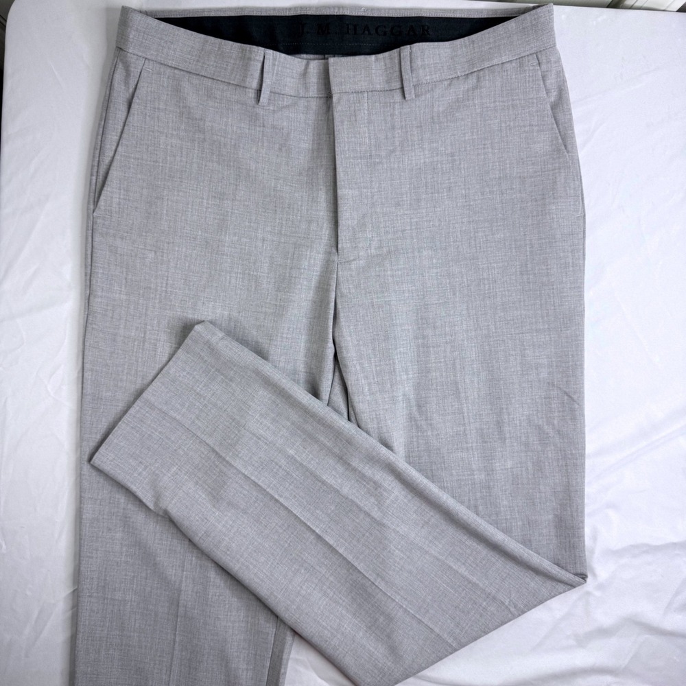 JM Haggar Slim Fit Dress Pants Mens 36x32 Light Gray Heather Stretch Flat Front